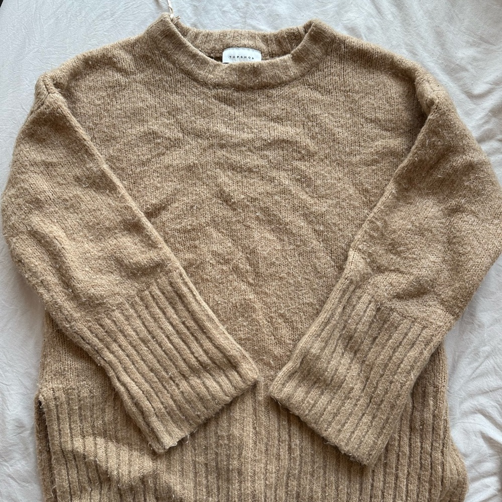 Topshop Beige Crew Neck Sweater